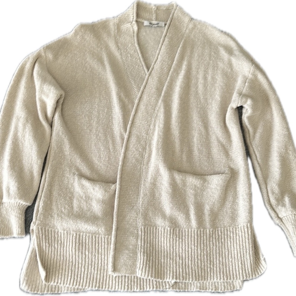Madewell Long Sleeve Sweater Size Small Cream Color - Open Front with 2 Pockets
